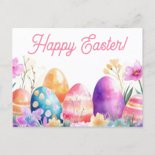 Bunte Aquarell Oster Postkarte mit Frühlingsblumen