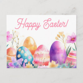 Bunte Aquarell Oster Postkarte mit Frühlingsblumen