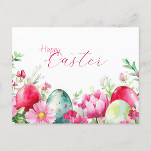 Bunte Aquarell Oster Postkarte mit Frühlingsblumen