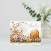 Bunte Aquarell Oster Postkarte mit Frühlingsblumen (Stehend Vorderseite)