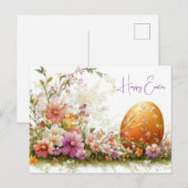 Bunte Aquarell Oster Postkarte mit Frühlingsblumen (Vorne/Hinten)