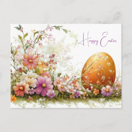 Bunte Aquarell Oster Postkarte mit Frühlingsblumen (Vorderseite)