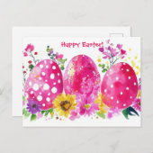 Bunte Aquarell Oster Postkarte mit Frühlingsblumen (Vorne/Hinten)