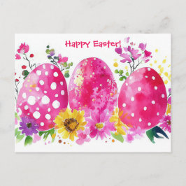 Bunte Aquarell Oster Postkarte mit Frühlingsblumen