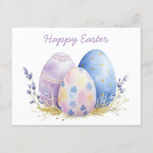 Bunte Aquarell Oster Postkarte mit Frühlingsblumen