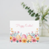 Bunte Aquarell Oster Postkarte mit Frühlingsblumen (Stehend Vorderseite)