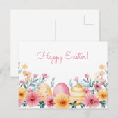 Bunte Aquarell Oster Postkarte mit Frühlingsblumen (Vorne/Hinten)