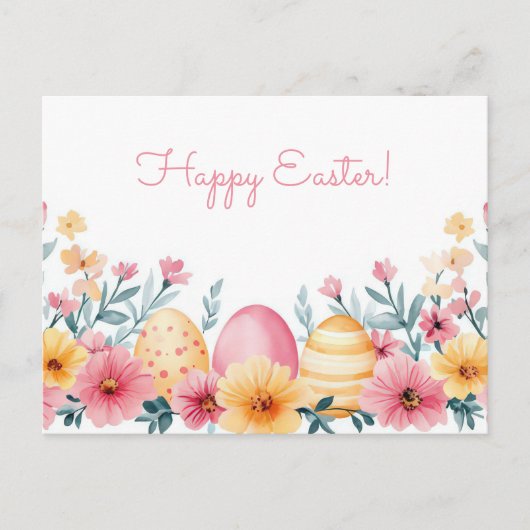 Bunte Aquarell Oster Postkarte mit Frühlingsblumen (Vorderseite)