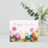 Bunte Aquarell Oster Postkarte mit Frühlingsblumen (Stehend Vorderseite)