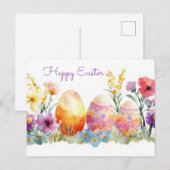 Bunte Aquarell Oster Postkarte mit Frühlingsblumen (Vorne/Hinten)
