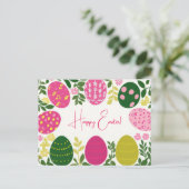 Bunte Aquarell Oster Postkarte mit Frühlingsblumen (Stehend Vorderseite)