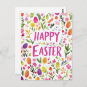 Bunte Aquarell Oster Postkarte mit Frühlingsblumen (Vorne/Hinten)