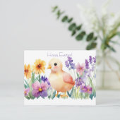 Bunte Aquarell Oster Postkarte mit Frühlingsblumen (Stehend Vorderseite)