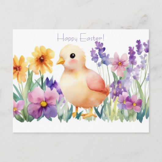 Bunte Aquarell Oster Postkarte mit Frühlingsblumen (Vorderseite)