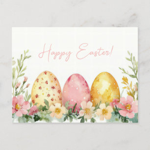 Bunte Aquarell Oster Postkarte mit Frühlingsblumen