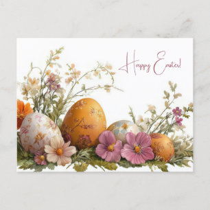 Bunte Aquarell Oster Postkarte mit Frühlingsblumen