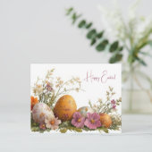 Bunte Aquarell Oster Postkarte mit Frühlingsblumen (Stehend Vorderseite)