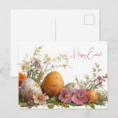 Bunte Aquarell Oster Postkarte mit Frühlingsblumen (Vorne/Hinten)