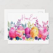 Bunte Aquarell Oster Postkarte mit Ostereiern (Vorne/Hinten)