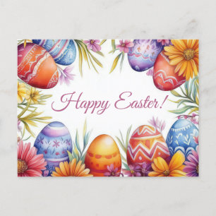 Bunte Aquarell Oster Postkarte mit Ostereiern