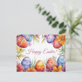 Bunte Aquarell Oster Postkarte mit Ostereiern (Stehend Vorderseite)