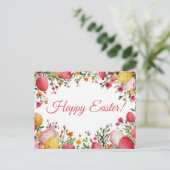Bunte Aquarell Oster Postkarte mit Ostereiern (Stehend Vorderseite)