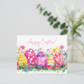 Bunte Aquarell Oster Postkarte mit Ostereiern (Stehend Vorderseite)