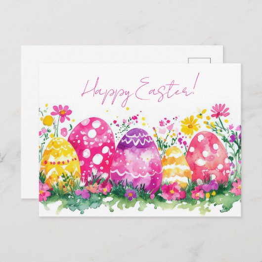Bunte Aquarell Oster Postkarte mit Ostereiern (Vorne/Hinten)