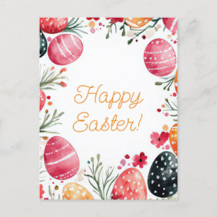 Bunte Aquarell Oster Postkarte mit Ostereiern