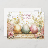 Bunte Aquarell Oster Postkarte mit Ostereiern (Vorne/Hinten)