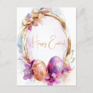 Bunte Aquarell Oster Postkarte mit Ostereiern