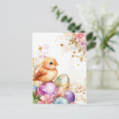 Bunte Aquarell Oster Postkarte mit Ostereiern (Stehend Vorderseite)