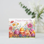 Bunte Aquarell Oster Postkarte mit Ostereiern (Stehend Vorderseite)