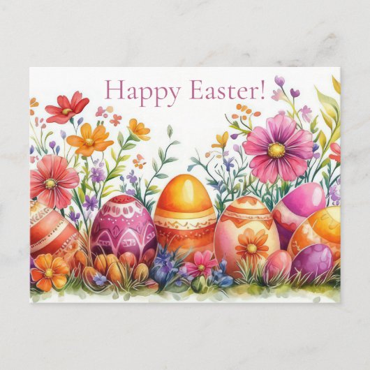 Bunte Aquarell Oster Postkarte mit Ostereiern (Vorderseite)
