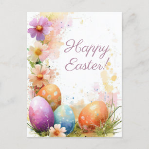 Bunte Aquarell Oster Postkarte mit Ostereiern