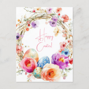 Bunte Aquarell Oster Postkarte mit Ostereiern
