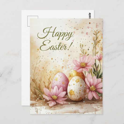 Bunte Aquarell Oster Postkarte mit Ostereiern (Vorne/Hinten)