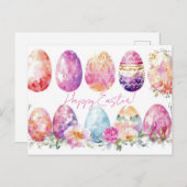 Bunte Aquarell Oster Postkarte mit Ostereiern (Vorne/Hinten)