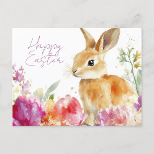 Bunte Aquarell Oster Postkarte mit Osterhase