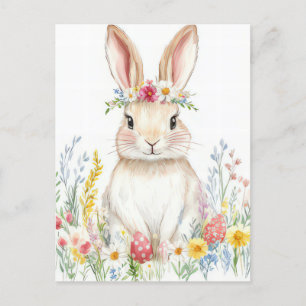 Bunte Aquarell Oster Postkarte mit Osterhase