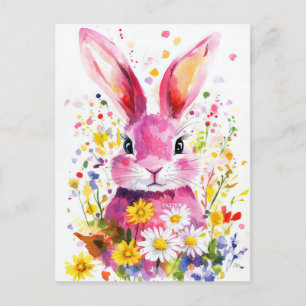 Bunte Aquarell Oster Postkarte mit Osterhase