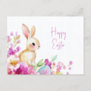 Bunte Aquarell Oster Postkarte mit Osterhase