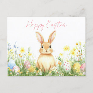 Bunte Aquarell Oster Postkarte mit Osterhase