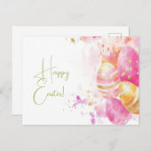 Bunte Aquarell Oster Postkarte mit Osterhasen (Vorne/Hinten)