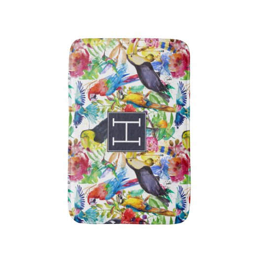 Bunte Aquarell-Papageien | addieren Ihre Initiale Badematte (Vorderseite Vertikal)