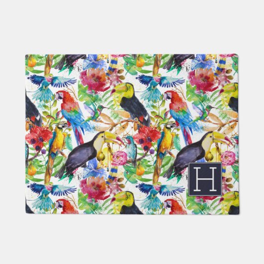 Bunte Aquarell-Papageien | addieren Ihre Initiale Fußmatte (Vorderseite)