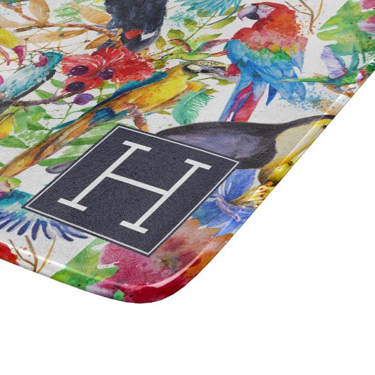 Bunte Aquarell-Papageien | addieren Ihre Initiale Schneidebrett (Ecke)
