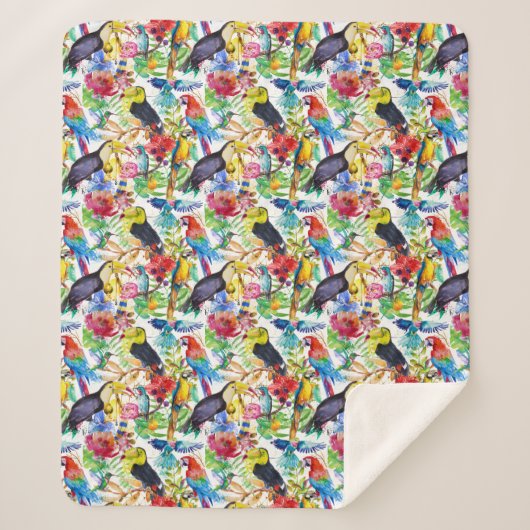 Bunte Aquarell-Papageien Sherpadecke (Vorderseite)