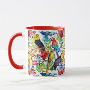Bunte Aquarell-Papageien Tasse