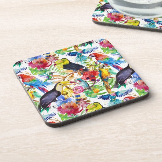 Bunte Aquarell-Papageien Untersetzer (Linke Seite)